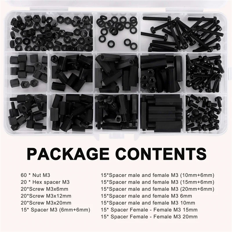260PCS M3 Male Female Nylon Hex Spacer Standoff Screw Nut Threaded Pillar PCB Motherboard Assorted Assortment Kit 
260PCS M3 Male Female Nylon Hex Spacer Standoff Screw Nut Threaded Pillar PCB Motherboard Assorted Assortment Kit
