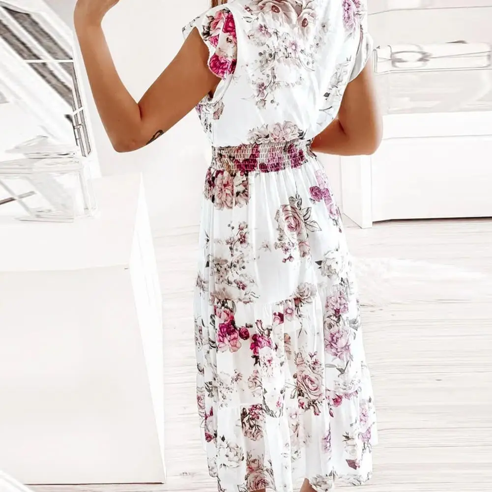 Maxi Dress Mid-Calf Women Dress Floral Print Ruffle Short Sleeve Beach Holiday Dress
Maxi Dress Mid-Calf Women Dress Floral Print Ruffle Short Sleeve Beach Holiday Dress