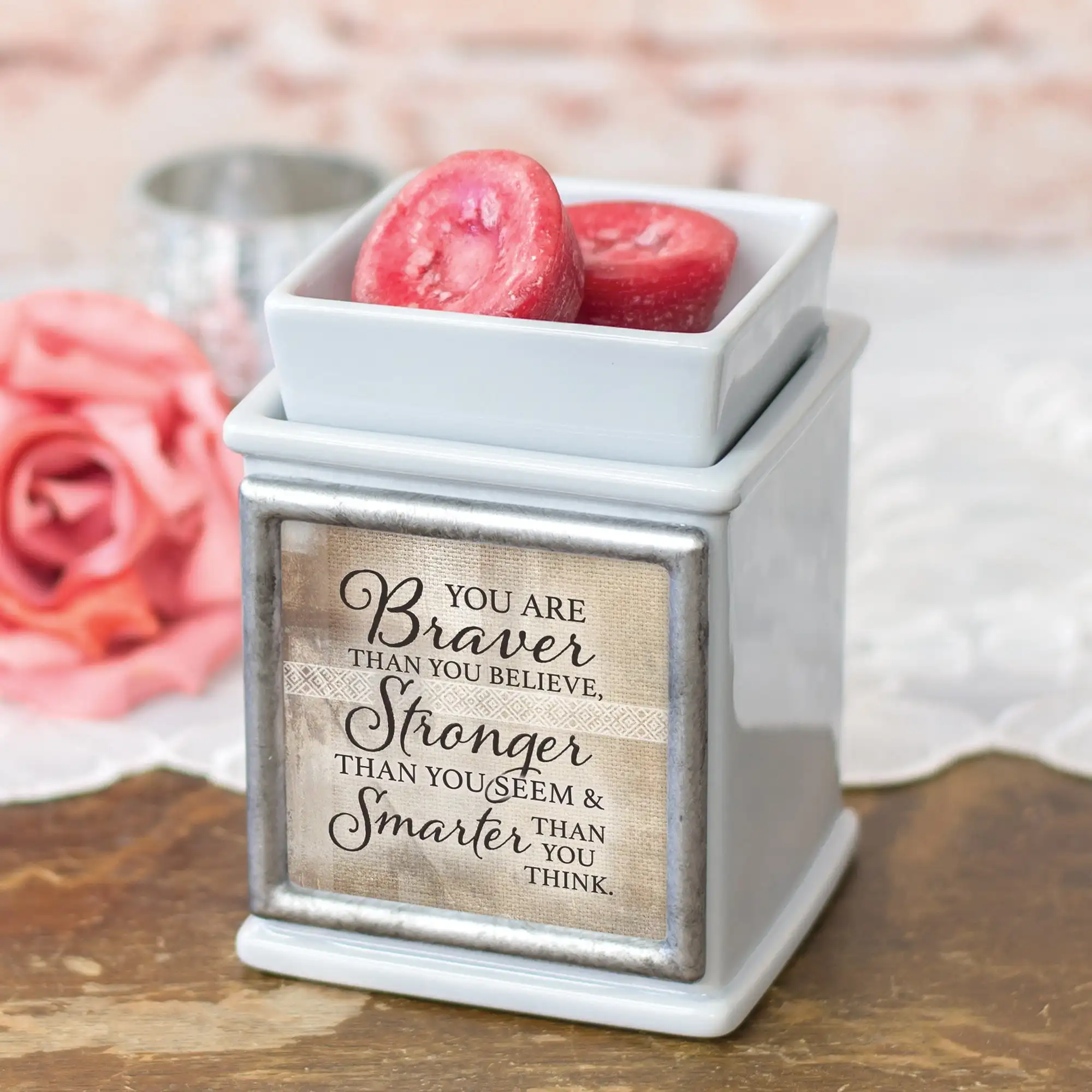 Braver Stronger Smarter Ceramic Slate Grey Interchangeable Photo Frame Candle Wax Oil Warmer
Braver Stronger Smarter Ceramic Slate Grey Interchangeable Photo Frame Candle Wax Oil Warmer