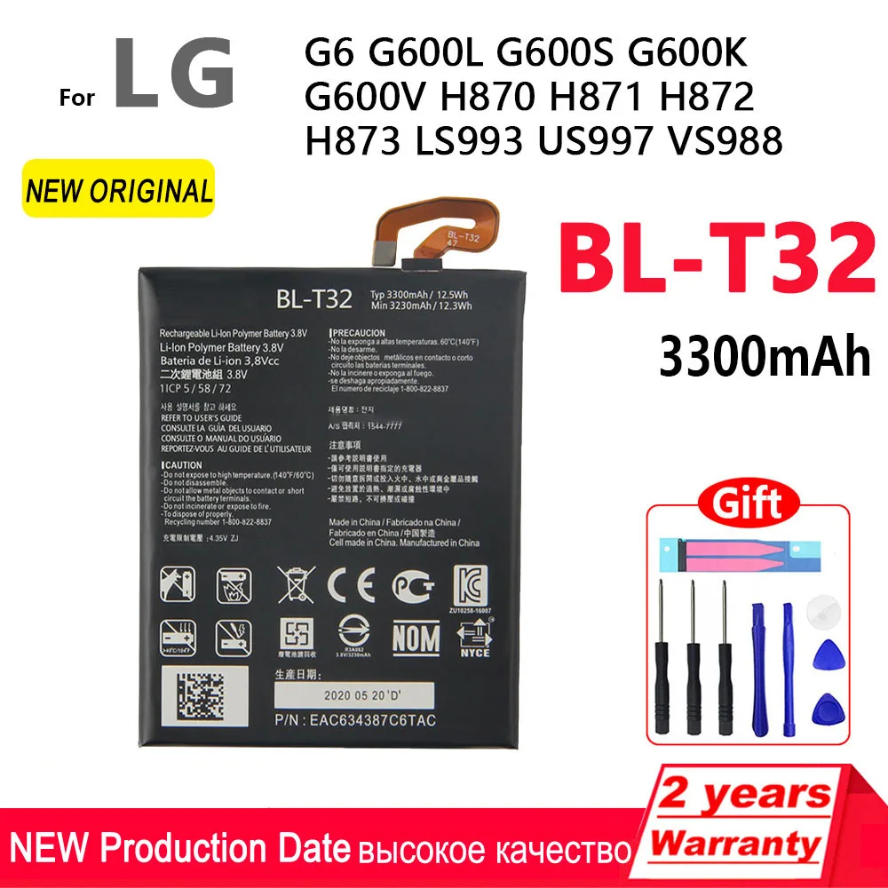 Original BL-T32 BLT32 3300mAh Battery For LG G6 G600L G600S G600K G600V H871 H872 H873 LS993 US997 VS988 T32 phone Batteries
Original BL-T32 BLT32 3300mAh Battery For LG G6 G600L G600S G600K G600V H871 H872 H873 LS993 US997 VS988 T32 phone Batteries