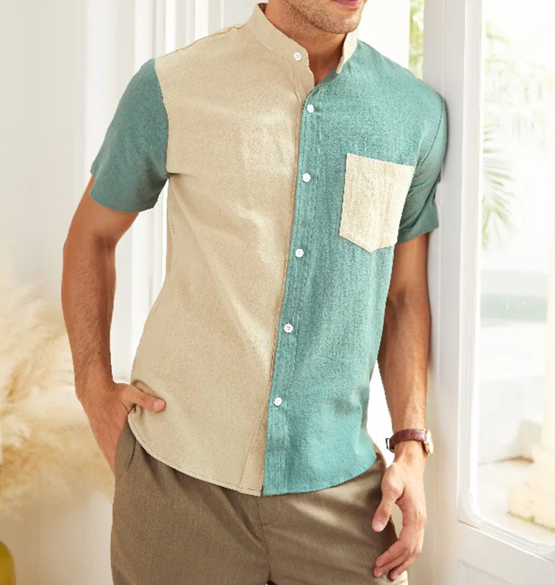 Summer Mens Vintage Patchwork Short Sleeve Shirt Fashion Hawaiian Slim Fit Stand Collar Cotton Shirts Men Camisa Hawaiana Hombre
Summer Mens Vintage Patchwork Short Sleeve Shirt Fashion Hawaiian Slim Fit Stand Collar Cotton Shirts Men Camisa Hawaiana Hombre
