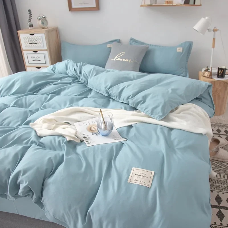 Japanese simple washed cotton four-piece set of solid color azure blue bed sheet double quilt student dormitory
Japanese simple washed cotton four-piece set of solid color azure blue bed sheet double quilt student dormitory