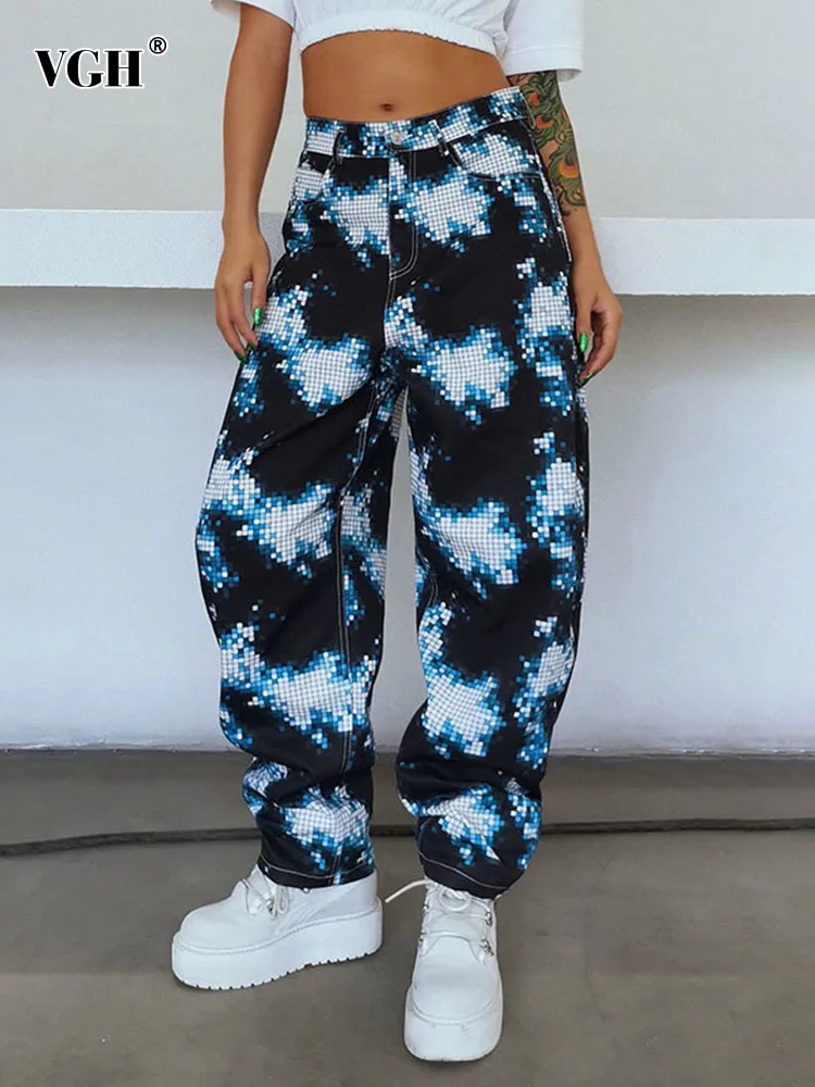 VGH Streetwear Print Denim Straight Pants For Women High Waist Loose Colorblock Trousers Female Autumn Casual Clothing New 2022 
VGH Streetwear Print Denim Straight Pants For Women High Waist Loose Colorblock Trousers Female Autumn Casual Clothing New 2022