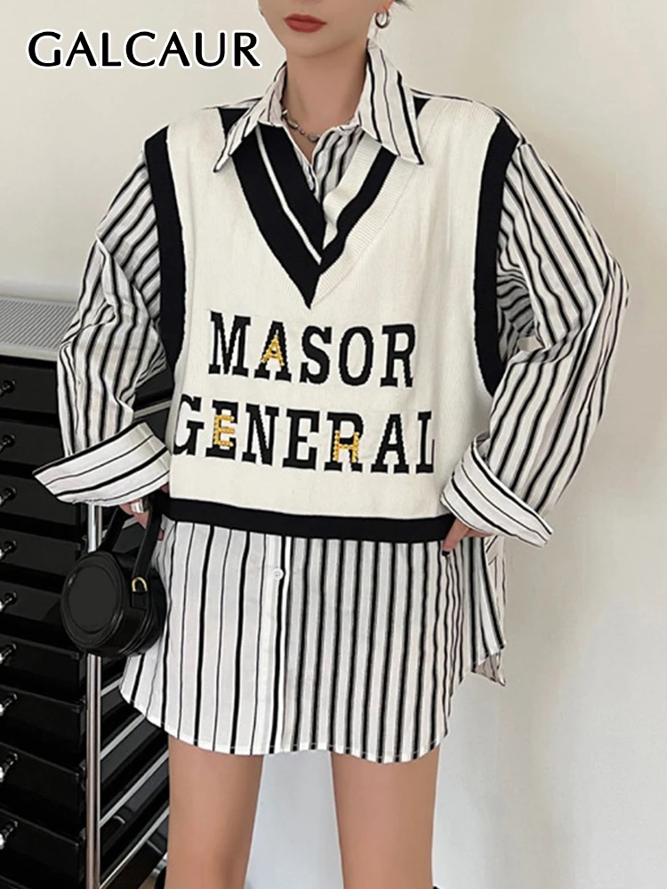 GALCAUR Stiped Colorblock Shirt For Women Lapel Long Sleeve Single Breasted Patchwork Letter Spring Casual Blouse Female 2023
GALCAUR Stiped Colorblock Shirt For Women Lapel Long Sleeve Single Breasted Patchwork Letter Spring Casual Blouse Female 2023