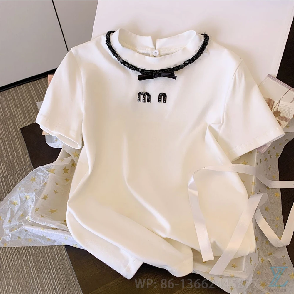 2023 Summer White Short Sleeve T-shirt Women's Shoulder Shirt Unique And Unique Top
2023 Summer White Short Sleeve T-shirt Women's Shoulder Shirt Unique And Unique Top
