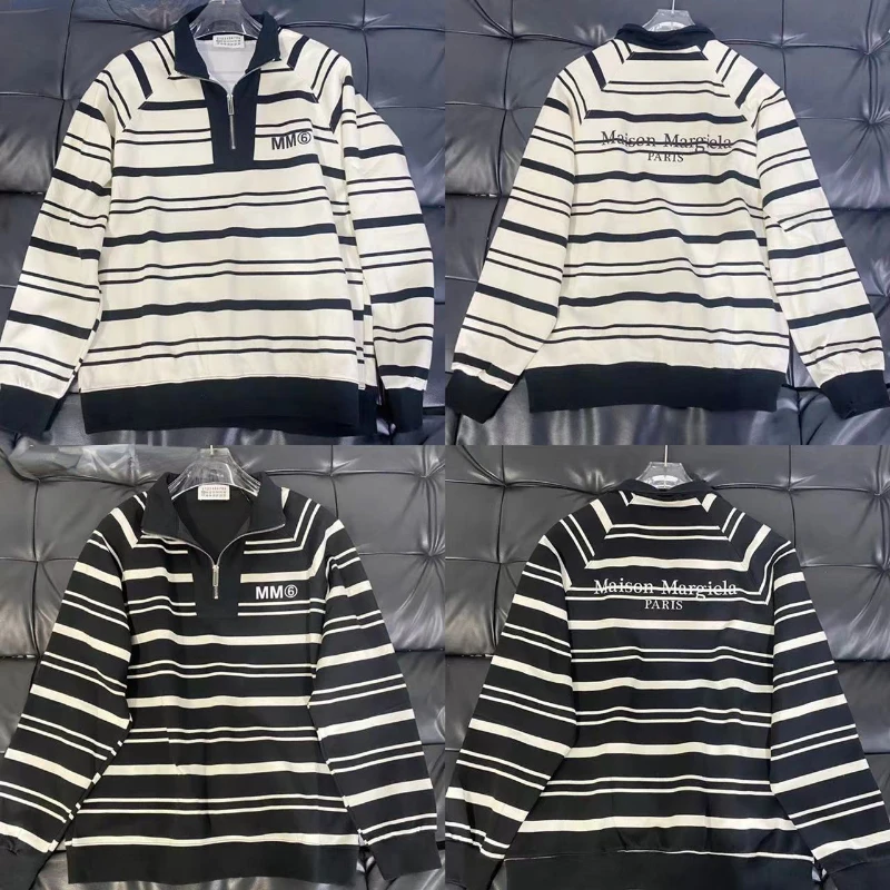 New Margiela Mm6 Striped Lapel Zipper 3D Silicone Logo Sweatshirt Men Women Simple Casual All-in-one Loose Pullover
New Margiela Mm6 Striped Lapel Zipper 3D Silicone Logo Sweatshirt Men Women Simple Casual All-in-one Loose Pullover