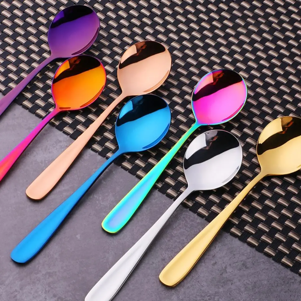 

1PC Colorful Stainless Steel Serving Round Shape Spoon Coffee Scoops Ice Cream Dessert Tea Spoon Tableware Kitchen Cafe Tools