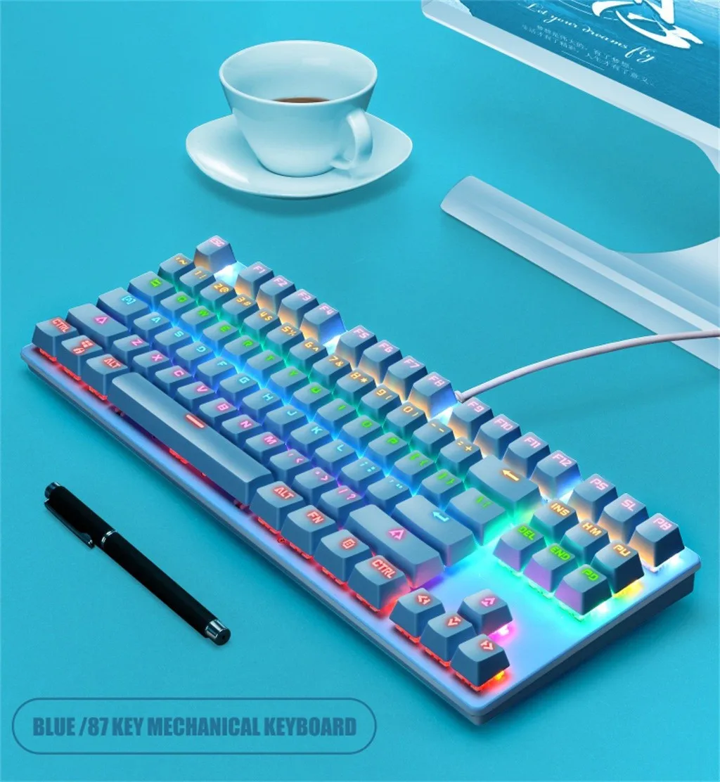 

Механическая Проводная игровая клавиатура, 87 клавиш, USB-интерфейс, RGB-подсветка, эргономичная клавиатура для игр, работы, офиса, PS4