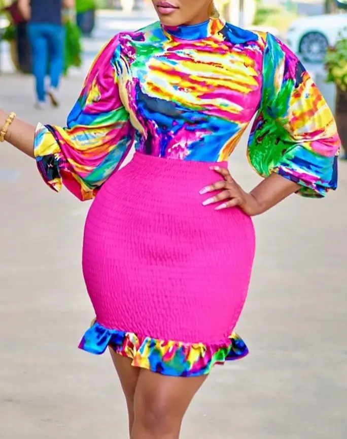 Dresses For Women 2022 Summer Chic Lantern Sleeve Abstract Print Ruffle Hem Casual Vacation Skinny Mini Dress Female Clothes
Dresses For Women 2022 Summer Chic Lantern Sleeve Abstract Print Ruffle Hem Casual Vacation Skinny Mini Dress Female Clothes