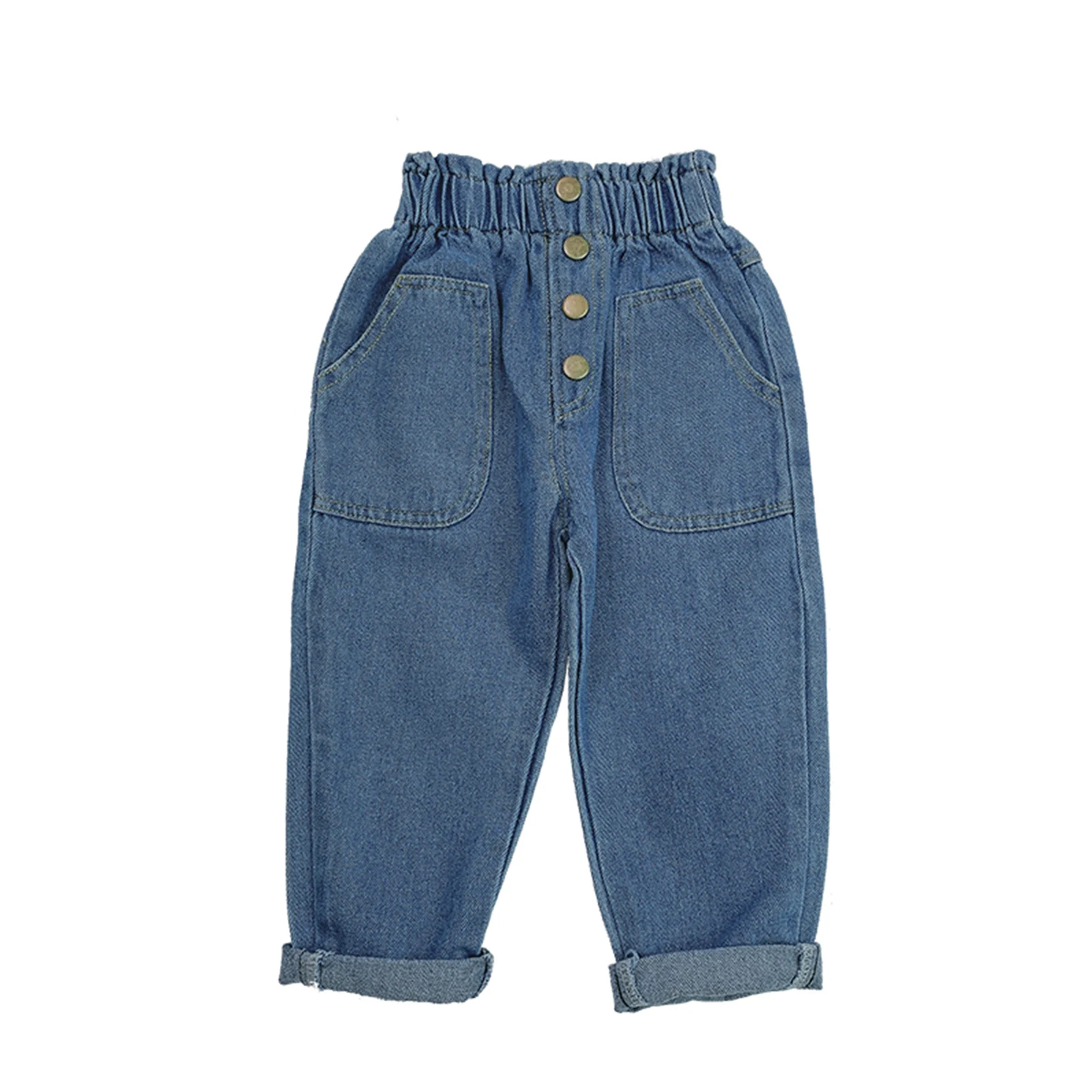High Waist Jeans, Elastic Buttoned Waist Loose Long Trousers with Pockets for Spring Autumn
High Waist Jeans, Elastic Buttoned Waist Loose Long Trousers with Pockets for Spring Autumn