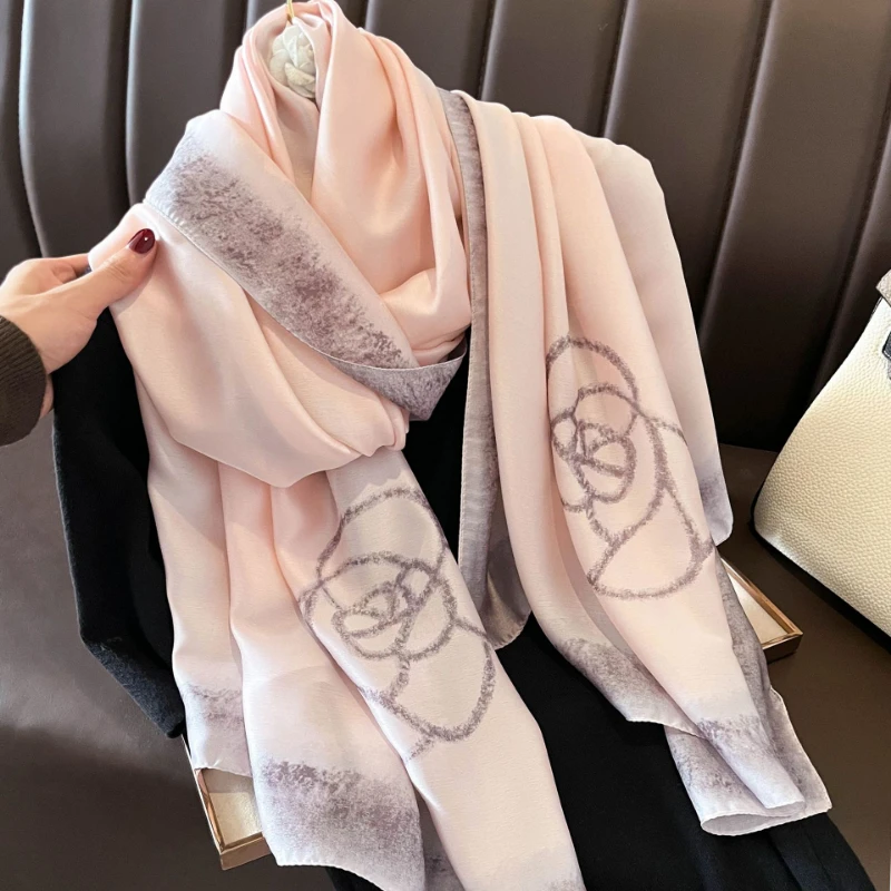 

100% Natural Luxury Women Silk Scarf Long Shawls Wraps Fashion Sunscreen Bandana Designer Brand Bufandas Female Foulard 180x90cm