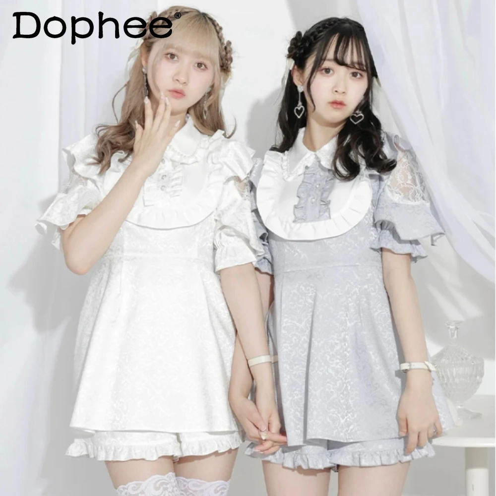 2023 Japanese Original New Sweet Mine Lace Slim Fit Tied Jacquard Short Sleeve Dress Set Women Clothing Sexy Two Piece Set Women
2023 Japanese Original New Sweet Mine Lace Slim Fit Tied Jacquard Short Sleeve Dress Set Women Clothing Sexy Two Piece Set Women