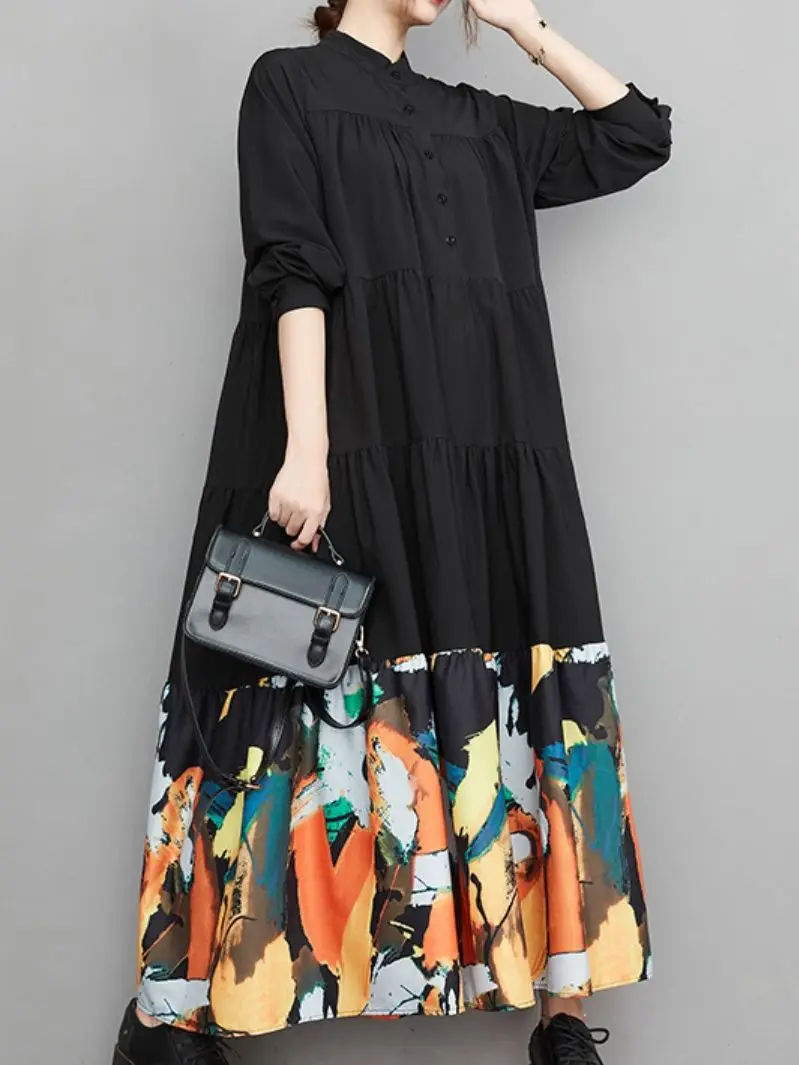 Dress Women's 2022 Autumn New Vintage Print Long Shirt Dress Stitching Pleated Loose And Thin A-line Dress Robe Femme
Dress Women's 2022 Autumn New Vintage Print Long Shirt Dress Stitching Pleated Loose And Thin A-line Dress Robe Femme