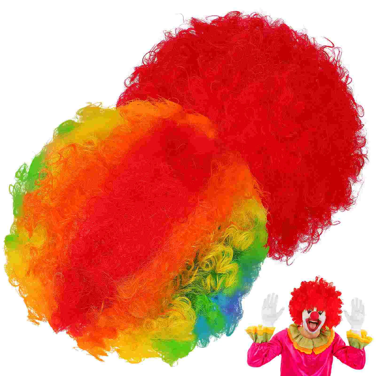 

2 Pcs Halloween Clown Afro Disco Pride Cos Rainbow Silk Hair Day Accessories Carnival Theme Party Decorations Afro Men Women