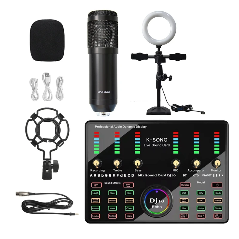 BM800 Microphone Bluetooth Wireless Karaoke With Live Streaming DJ10 Sound Card A16 Fill Light For PC Phone
BM800 Microphone Bluetooth Wireless Karaoke With Live Streaming DJ10 Sound Card A16 Fill Light For PC Phone