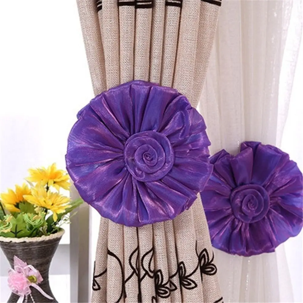 

2pcs Practical Voile Drape Tieback Window Curtain Rose Flower Tie Holder Home Decor