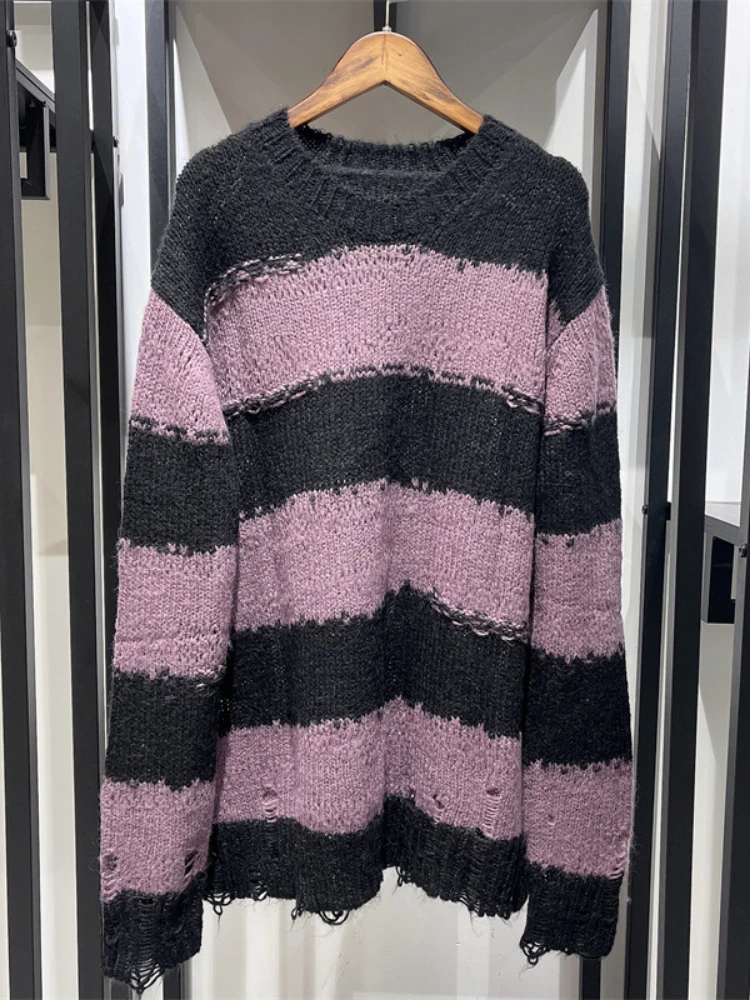 Fall Winter 2022 New Loose Striped Mohair Hole Knitted Long Sweater Women
Fall Winter 2022 New Loose Striped Mohair Hole Knitted Long Sweater Women