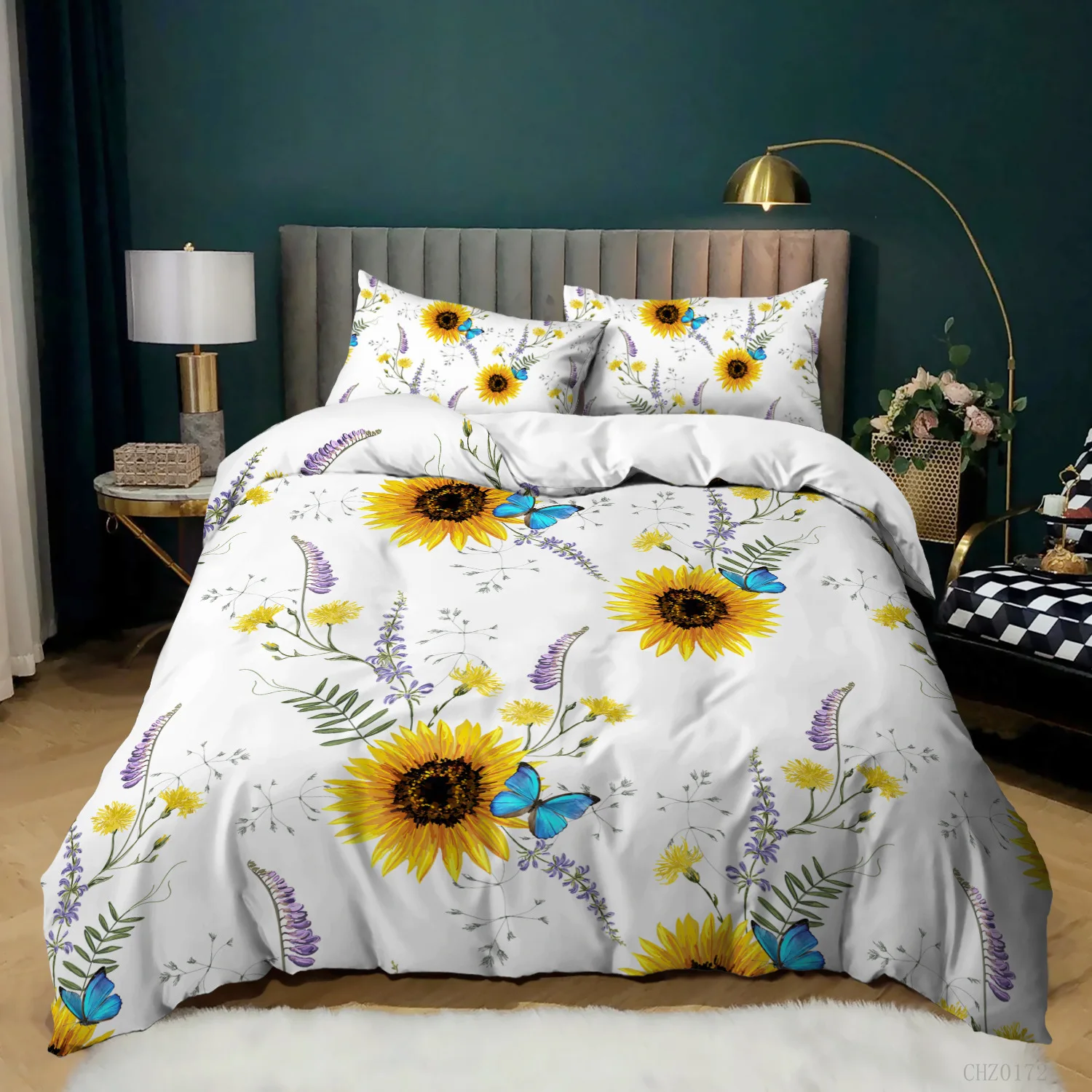 

Sunflower Duvet Cover Set King Size 3D Sunflower Butterfly Nature Bedding Set Botanical Plants Novelty Polyester Comforter Cover