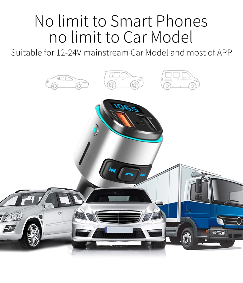Wireless V4.2 MP3 Music Player Car FM Transmitter QC3.0 Quick Charge Adapter Hands-free Car Charger With LED Display
Wireless V4.2 MP3 Music Player Car FM Transmitter QC3.0 Quick Charge Adapter Hands-free Car Charger With LED Display