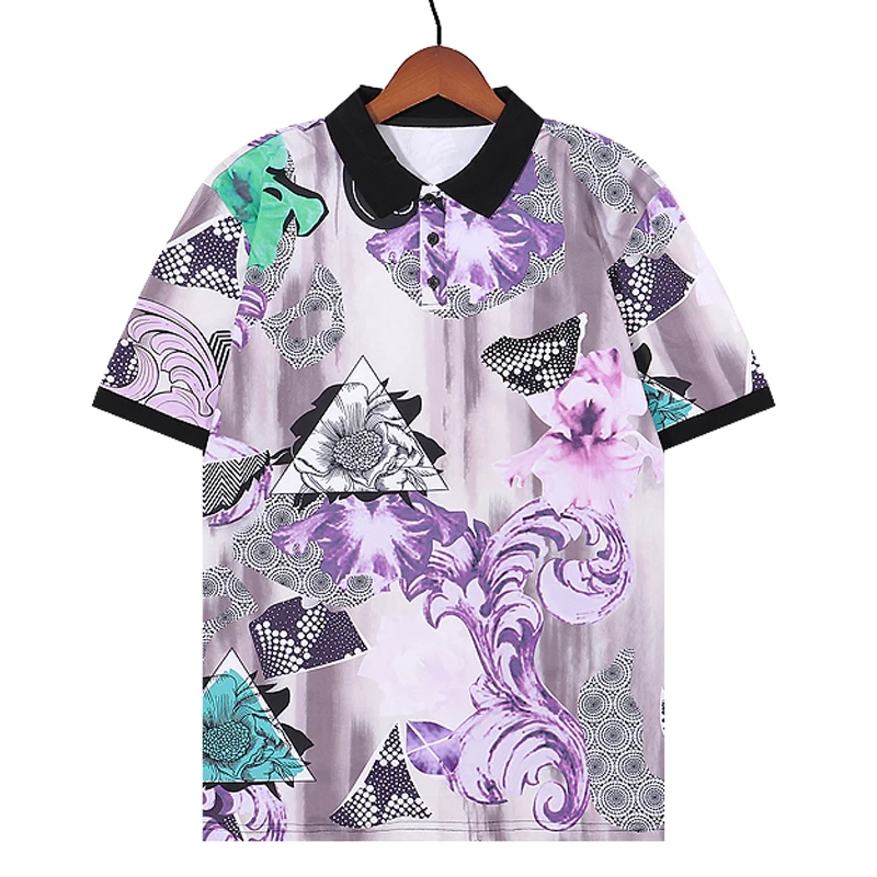 

Summer European New Tide Brand Fashion Men's Clothing Printed Polo Shirt Male Flower Pattern Lapel Short Sleeve Mannen Polo