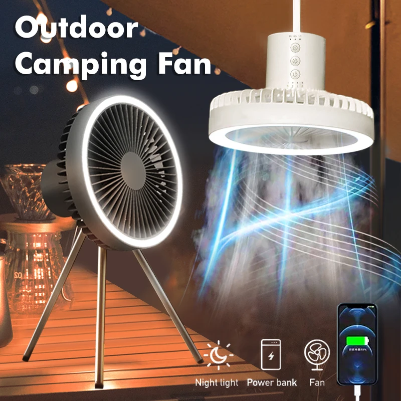 10000mAh Camping Fan Multifunctional Mini Fan USB Rechargeable Portable Fan Outdoor Camping Ceiling Fan with Led Light Tripod 
10000mAh Camping Fan Multifunctional Mini Fan USB Rechargeable Portable Fan Outdoor Camping Ceiling Fan with Led Light Tripod