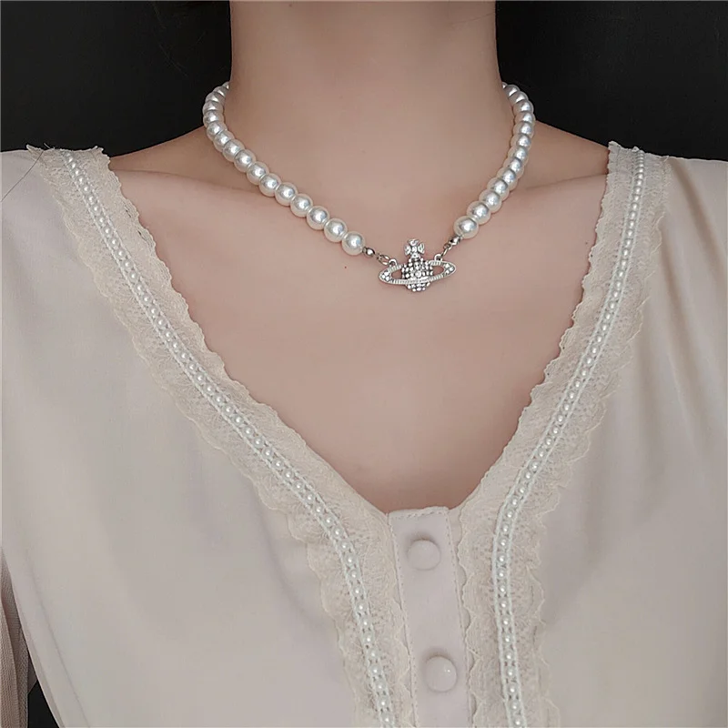 

Elegant Imitation Pearl Planet Choker Necklace for Women Collier Wedding Party Collar Fashion Jewelry Gift