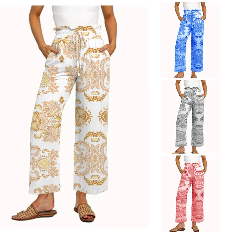 European and American new straight leg pants loose fashion casual pants with middle waist print lace up wide leg pants for women
European and American new straight leg pants loose fashion casual pants with middle waist print lace up wide leg pants for women