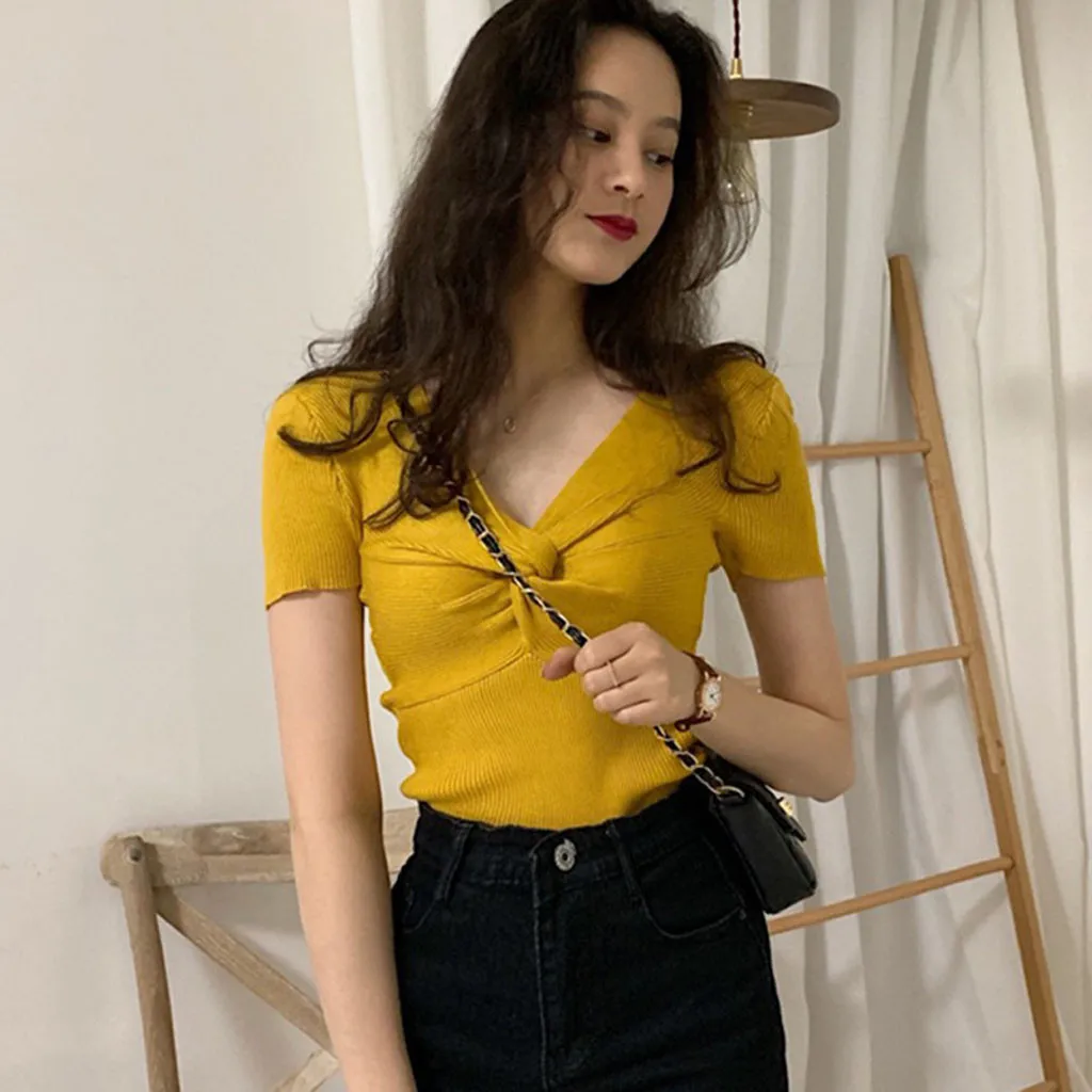 V-Neck Solid Fashion Short Blouse Tops Casual Women's T-shirt Sleeve Summer Women's Blouse
V-Neck Solid Fashion Short Blouse Tops Casual Women's T-shirt Sleeve Summer Women's Blouse