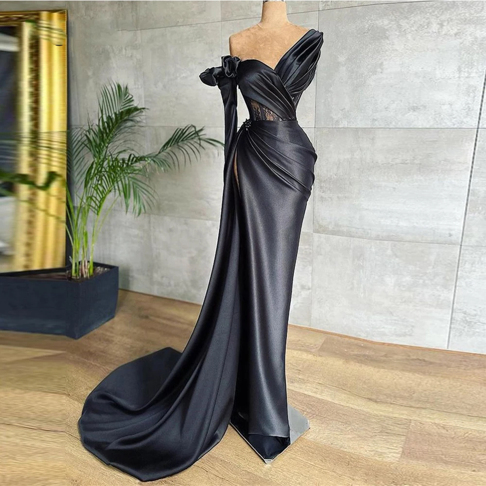Formal Evening Dress Long Luxury 2022 V-Neck Lace Sleeveless Zipper Prom Dress Side Split Sweep Train Satin Robes De Soirée
Formal Evening Dress Long Luxury 2022 V-Neck Lace Sleeveless Zipper Prom Dress Side Split Sweep Train Satin Robes De Soirée