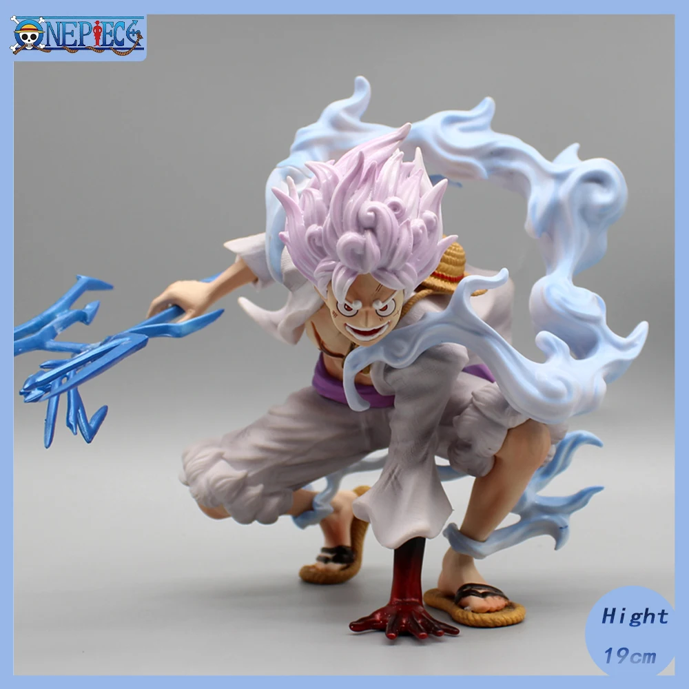 

19cm One Piece Anime Figures Gear 5 Figure Sun God Nika Luffy Squat Down With Lightning Figurine PVC Statue Model Doll Toy Gifts