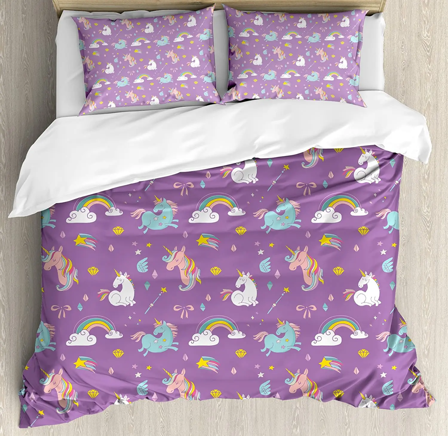 Magical Bedding Set For Bedroom Bed Home Unicorn and Rainbows Diamonds Wand Pattern Nurser Duvet Cover Quilt Cover Pillowcase
Magical Bedding Set For Bedroom Bed Home Unicorn and Rainbows Diamonds Wand Pattern Nurser Duvet Cover Quilt Cover Pillowcase