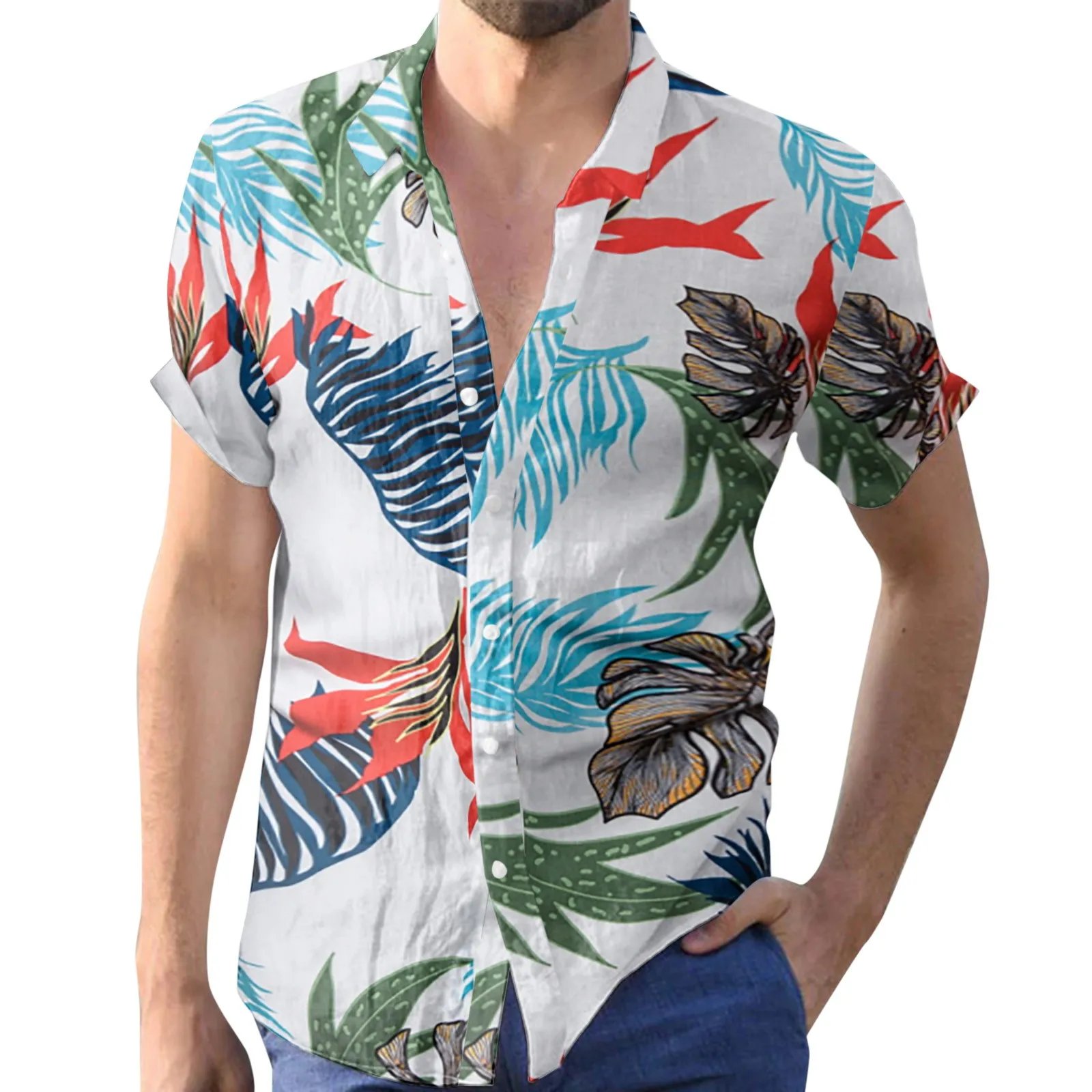 Long Wear Men Spring and Summer Top Colorful Print Fashion Lapel Tops Shirts Vacation Outdoor Short Aqua X Sleeve One Sleeve 
Long Wear Men Spring and Summer Top Colorful Print Fashion Lapel Tops Shirts Vacation Outdoor Short Aqua X Sleeve One Sleeve