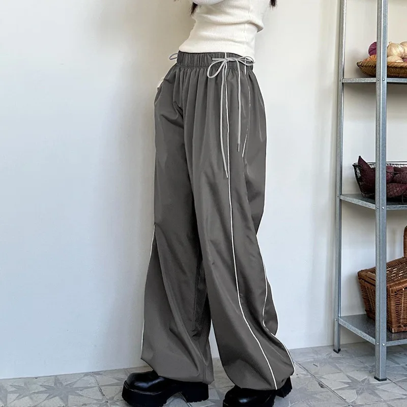 

2023 летние спортивные брюки Y2K с полосками по бокам, мешковатые брюки с завязкой, Женская винтажная уличная одежда в стиле Харадзюку, базовые повседневные джоггеры, корейский шик