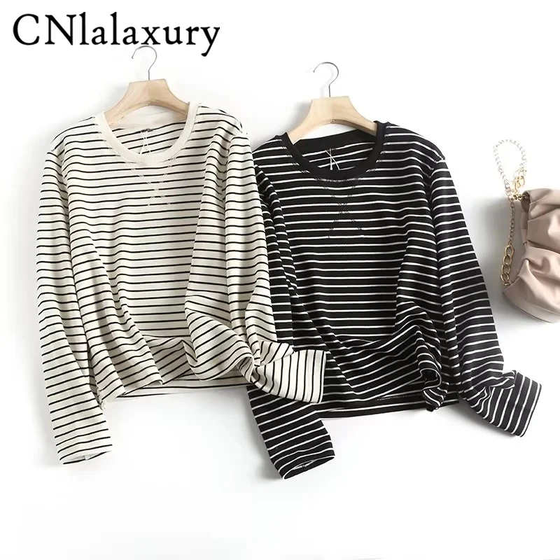 CNlalaxury Woman Spring Autumn Casual Striped T-shirt Round Neck Simple Pullover Long Sleeve O-neck T-shirts Commuter Basic Top
CNlalaxury Woman Spring Autumn Casual Striped T-shirt Round Neck Simple Pullover Long Sleeve O-neck T-shirts Commuter Basic Top
