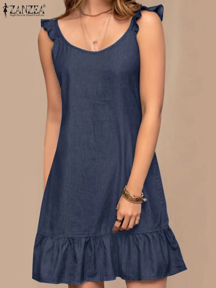 ZANZEA Elegant Party Denim Dress Summer Fashion Sleeveless Sundress O-Neck Solid Knee Length Vestidos Femme Ruffles Hem Dresses
ZANZEA Elegant Party Denim Dress Summer Fashion Sleeveless Sundress O-Neck Solid Knee Length Vestidos Femme Ruffles Hem Dresses