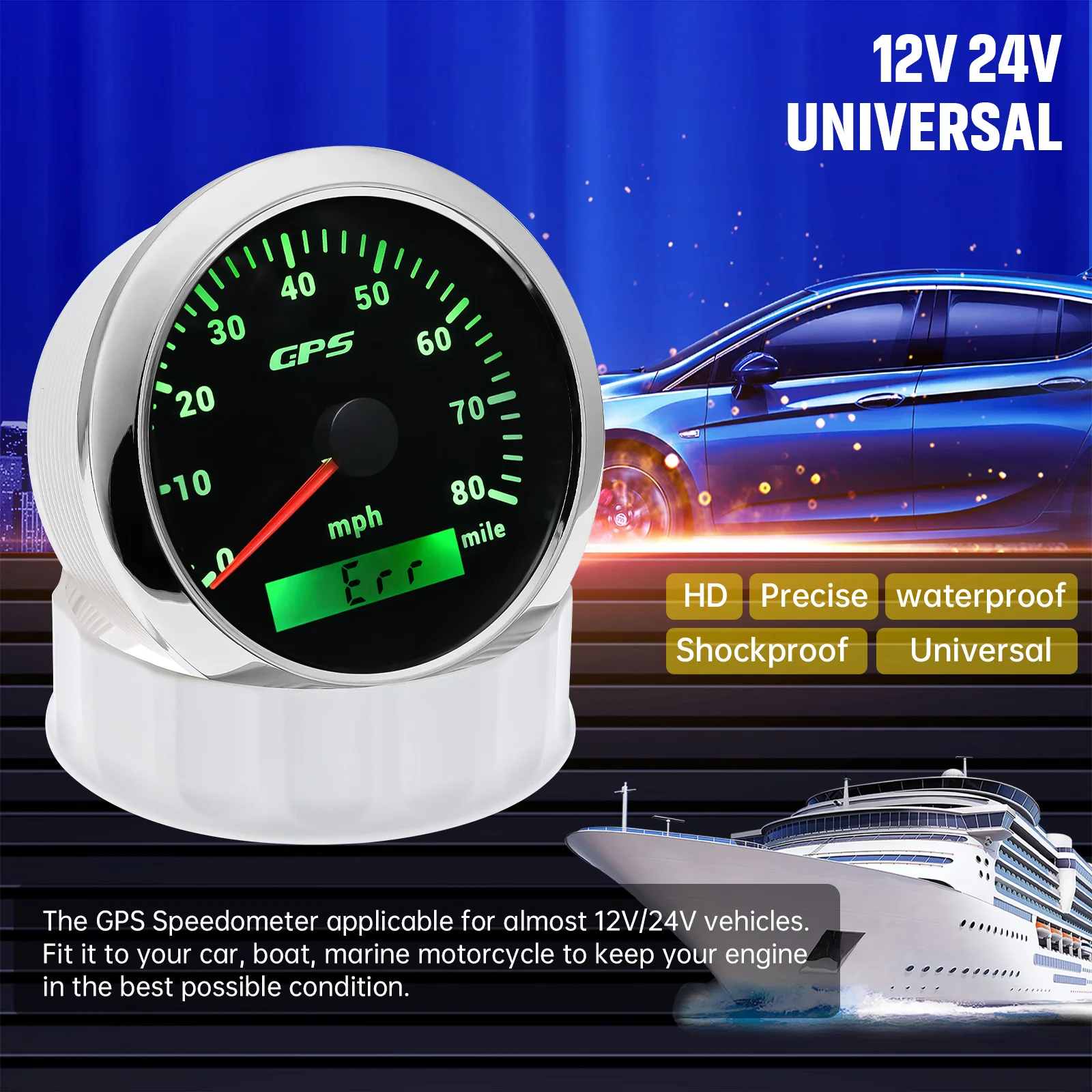 85mm GPS Speedometer Odometer 0-60/80/120/200MPH Waterproof Gauge with Seven-color Backlight for Marine Boat Car Truck
85mm GPS Speedometer Odometer 0-60/80/120/200MPH Waterproof Gauge with Seven-color Backlight for Marine Boat Car Truck