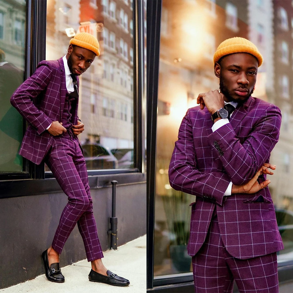 Purple New Plaid Men Suit Tailor-Made3 Pieces Blazer Vest Pants Single Breasted Gentle Lapel Wedding Groom Prom Host Tailored
Purple New Plaid Men Suit Tailor-Made3 Pieces Blazer Vest Pants Single Breasted Gentle Lapel Wedding Groom Prom Host Tailored