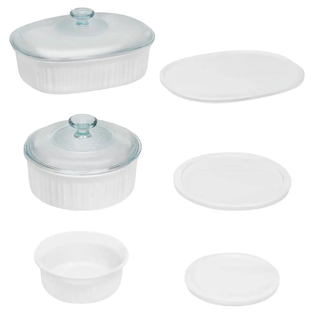 French White 8-Piece Ceramic Stoneware Casserole Set with Glass and Plastic Lids, Round & Oval
French White 8-Piece Ceramic Stoneware Casserole Set with Glass and Plastic Lids, Round & Oval