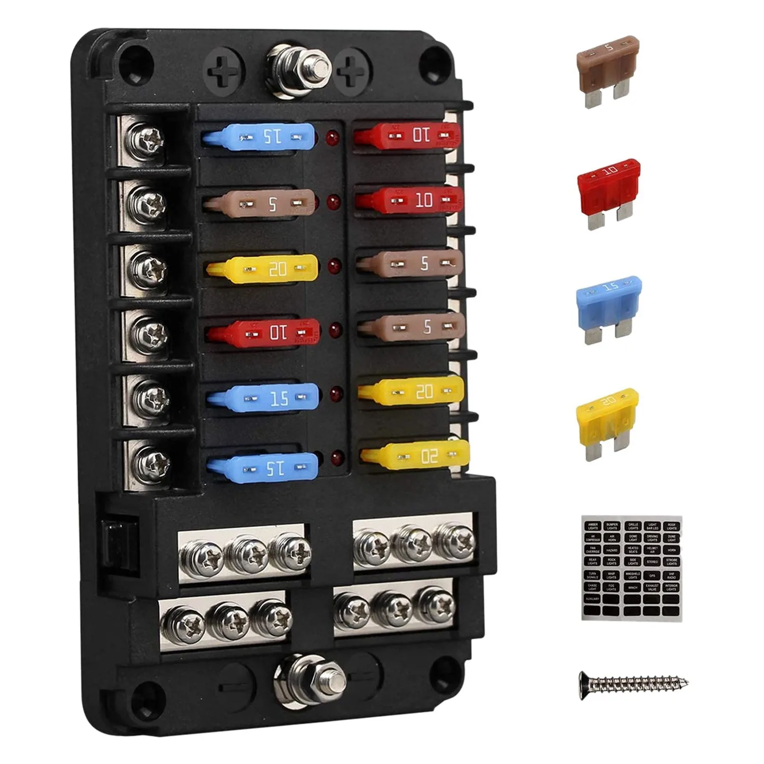 12V 12 Way Marine Fuse Block Fuse Panel with Ground & 12 Volt Fuse Box for Car Automotive Boat RV RZR
12V 12 Way Marine Fuse Block Fuse Panel with Ground & 12 Volt Fuse Box for Car Automotive Boat RV RZR