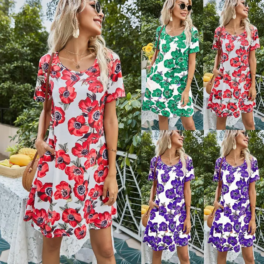 Women's Clothes Hot-Selling Slim-Fit Rose Printed Short Sleeve Dress with Pockets
Women's Clothes Hot-Selling Slim-Fit Rose Printed Short Sleeve Dress with Pockets