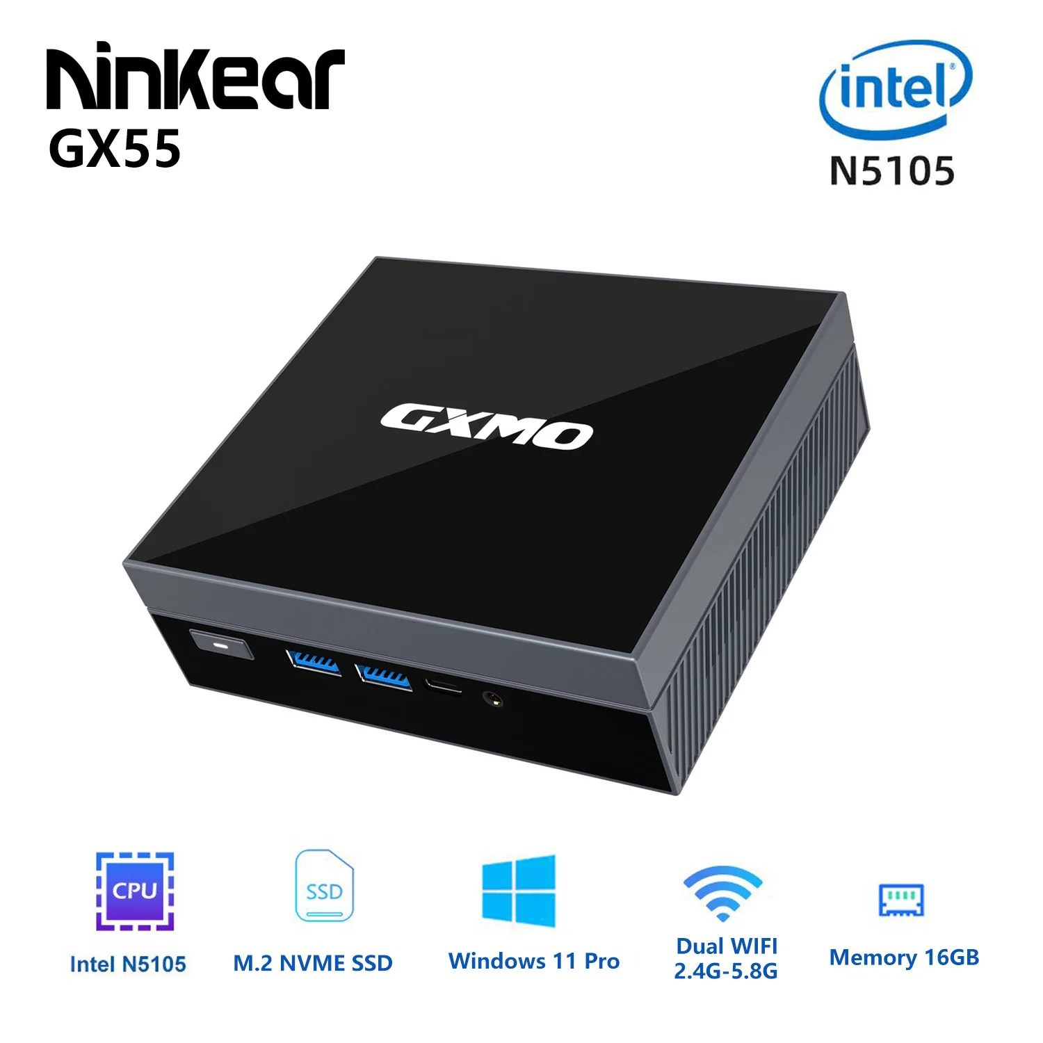 

GX55 Mini PC Windows 11 Pro Intel Celeron N5105 DDR4 8GB 16GB 256GB 512GB M.2 NVME SSD 2.4G+5G Wifi 1000M Desktop Gamer Computer