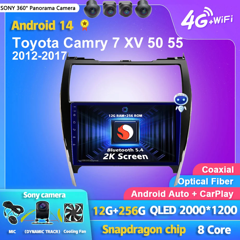 Android 14 Carplay авто радио мультимедийный плеер для Toyota Camry 7 XV 50 55 2012-2017 авторадио