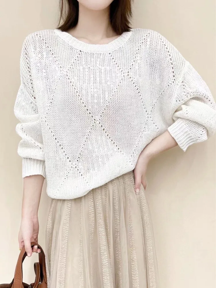 Women Sweater Hollow Out Sequins Elegant Temperament Solid Round Neck Long Sleeve Pullover Jumper Vintage
Women Sweater Hollow Out Sequins Elegant Temperament Solid Round Neck Long Sleeve Pullover Jumper Vintage
