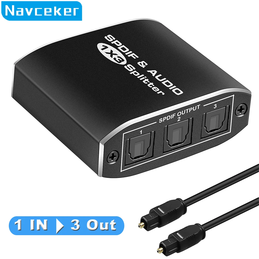 Digital SPDIF Optical Audio Splitter Aluminum Alloy Toslink Splitter Adapter 1x3 Optical Splitter 1 In 3 Out Support DTS AC3
Digital SPDIF Optical Audio Splitter Aluminum Alloy Toslink Splitter Adapter 1x3 Optical Splitter 1 In 3 Out Support DTS AC3