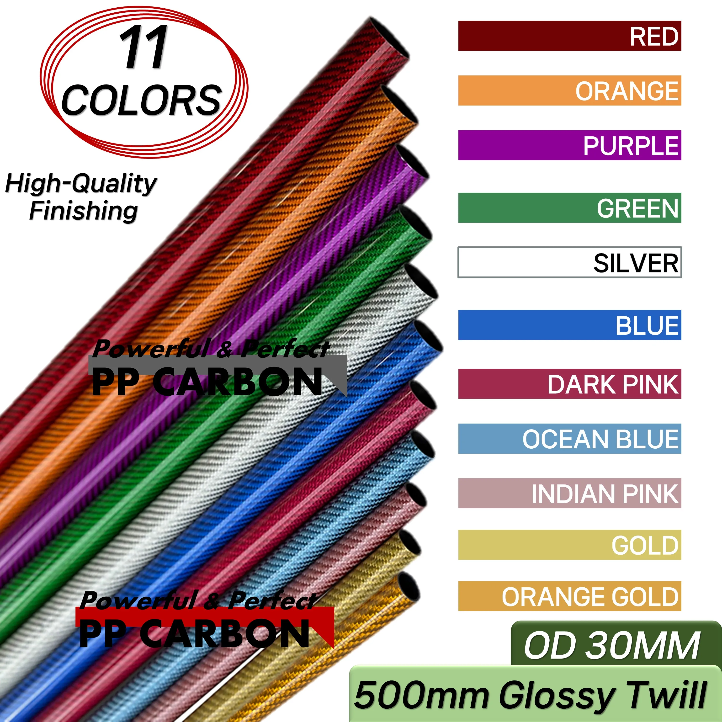 

Трубка из углеродного волокна 3K, OD 30 мм, Длина 500 мм, 2 шт., цветные аксессуары для радиоуправляемых дронов, глянцевая саржевая поверхность, 11 цветов, розовый, Аква, оранжевый