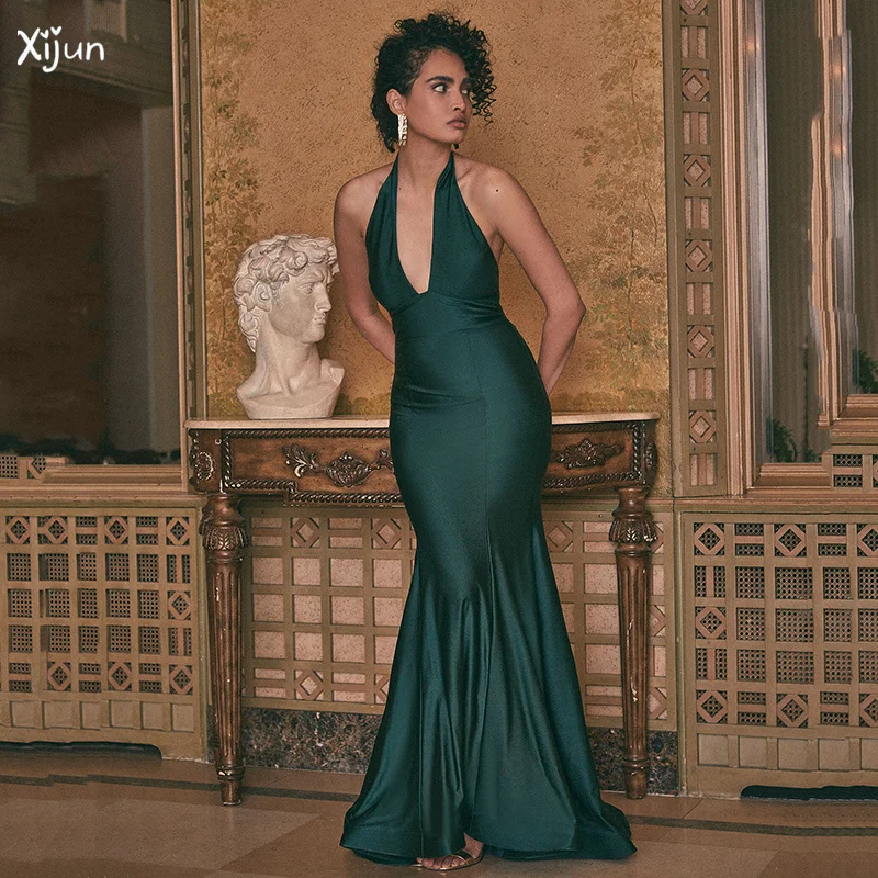 Xijun Green Halter Mermaid Prom Dresses Deep V Neck Sleeveless Pleated Sexy Evening Gowns Women Saudi Arabia Vestidos De Gala
Xijun Green Halter Mermaid Prom Dresses Deep V Neck Sleeveless Pleated Sexy Evening Gowns Women Saudi Arabia Vestidos De Gala