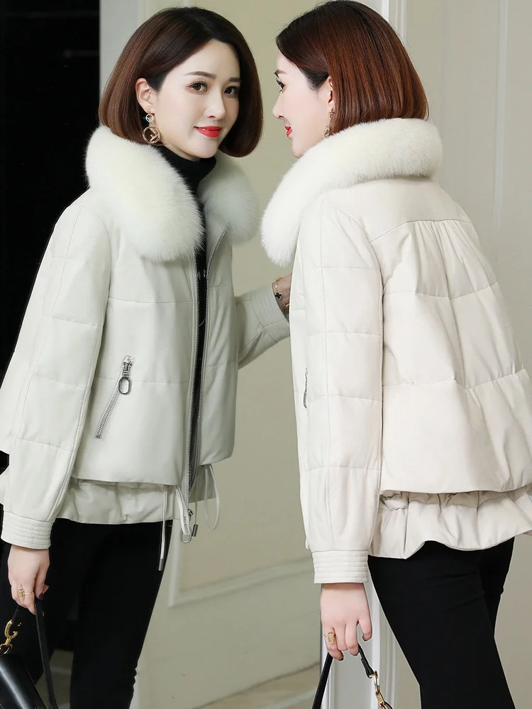 Leather jacket,Real Leather Jacket 90% White Duck Down Women's Down Jacket Warm Fox Fur Collar Coat Female Autumn Winter Cou2023 
Leather jacket,Real Leather Jacket 90% White Duck Down Women's Down Jacket Warm Fox Fur Collar Coat Female Autumn Winter Cou2023