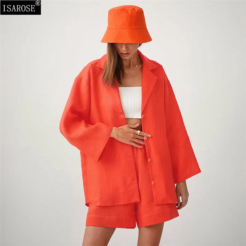 ISAROSE Women Summer Suits 2022 All-match Solid Color Cotton Pullover Collar Wrist Sleeve Casual Loose Shorts Sets Without Hats
ISAROSE Women Summer Suits 2022 All-match Solid Color Cotton Pullover Collar Wrist Sleeve Casual Loose Shorts Sets Without Hats