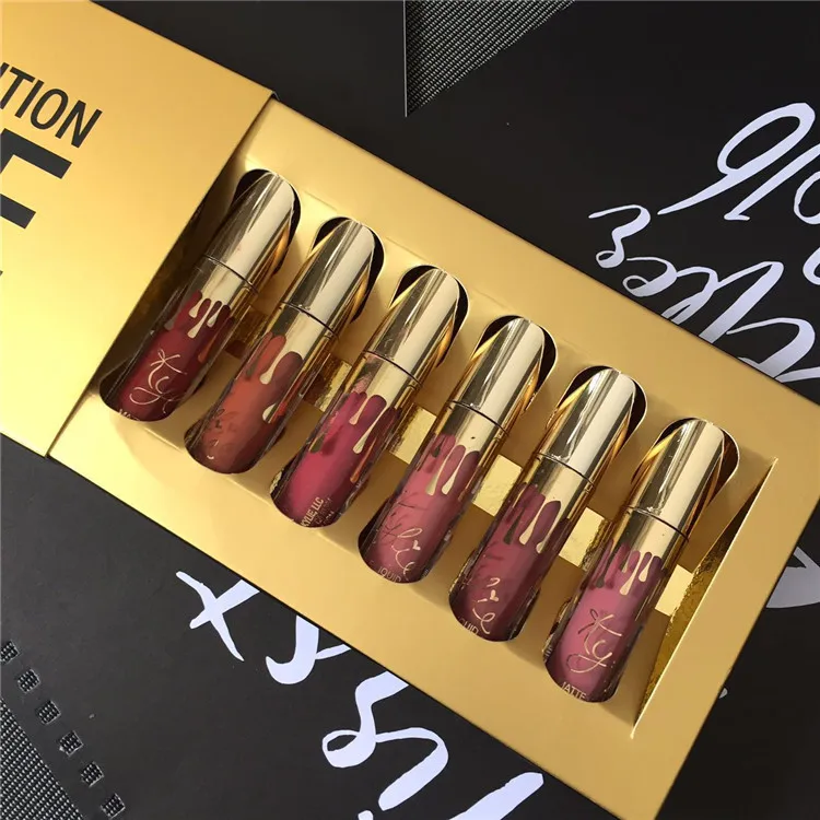 

6 lip gloss set Kylie non-stick cup set gold does not fade moisturizing matte liquid lipstick korean lip tint make up set