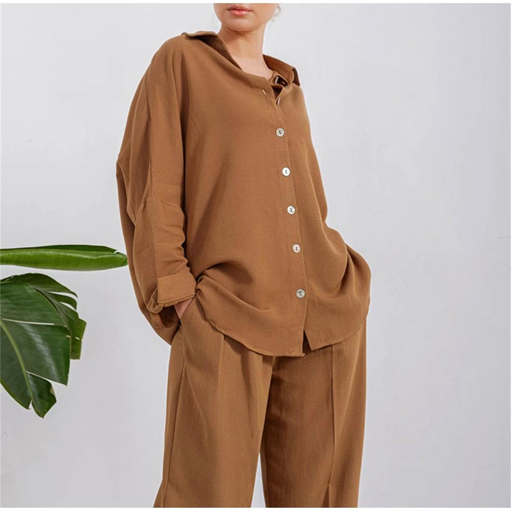 Women Casual Shirt Trousers 2 Piece Sets Loose Long Sleeve Lapel Top Coat Female Outfits Elastic High Waist Straight Pants Suits
Women Casual Shirt Trousers 2 Piece Sets Loose Long Sleeve Lapel Top Coat Female Outfits Elastic High Waist Straight Pants Suits